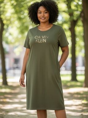 Calvin Klein Olive Green Logo T-Shirt Dress, 2X